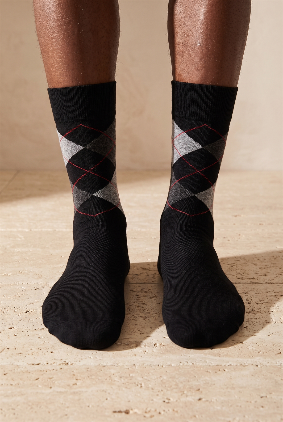Mens Checked Pattern Sock Black