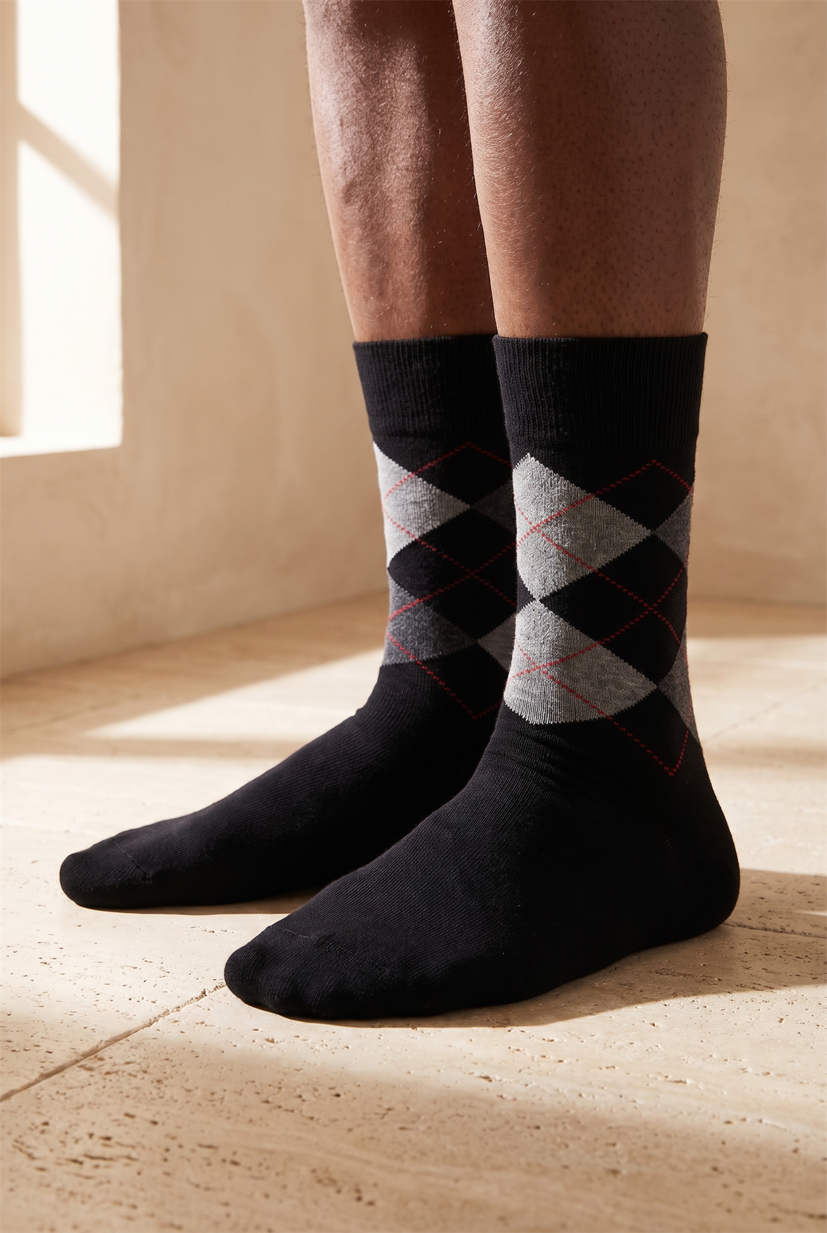 Mens Checked Pattern Sock Black