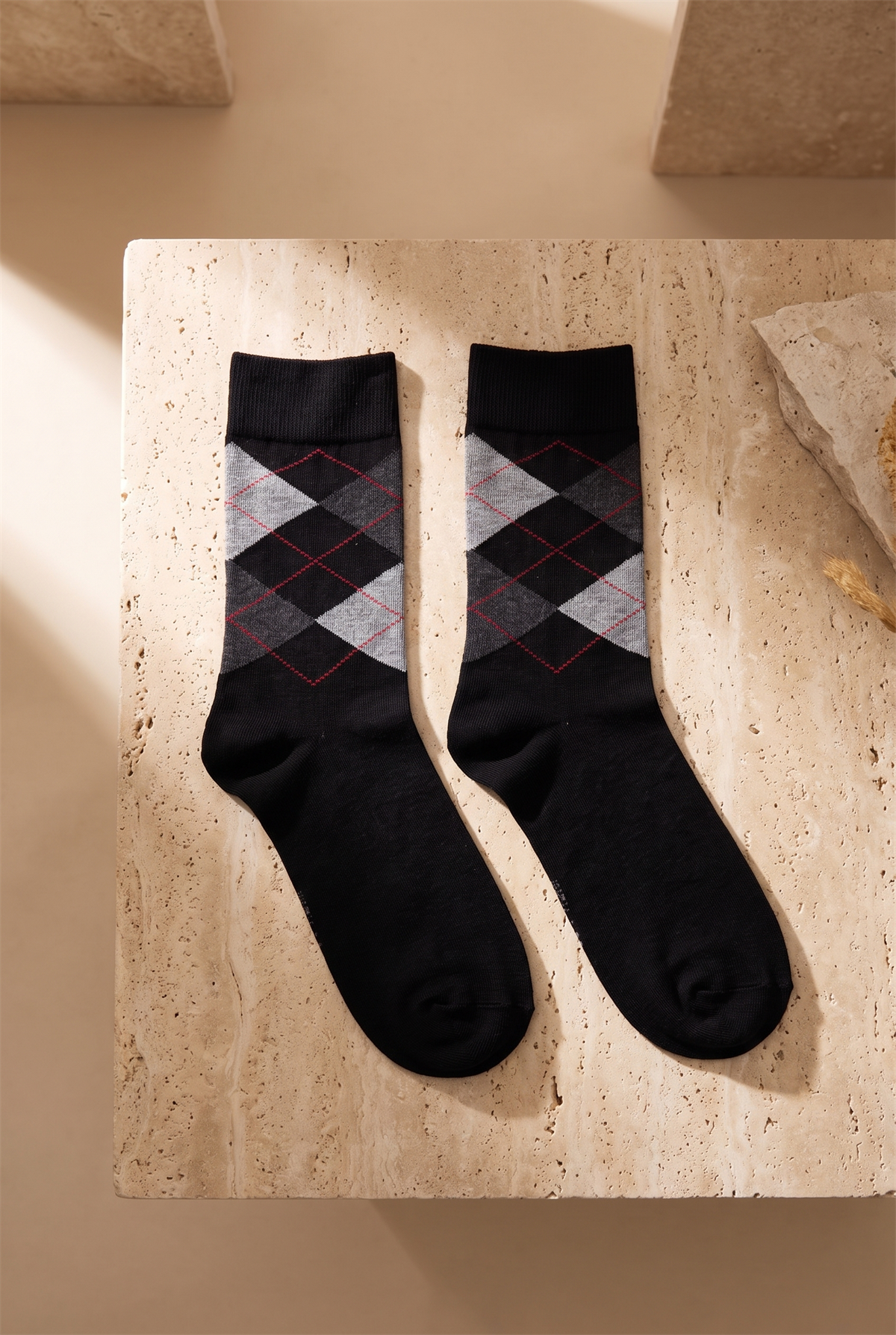 Mens Checked Pattern Sock Black