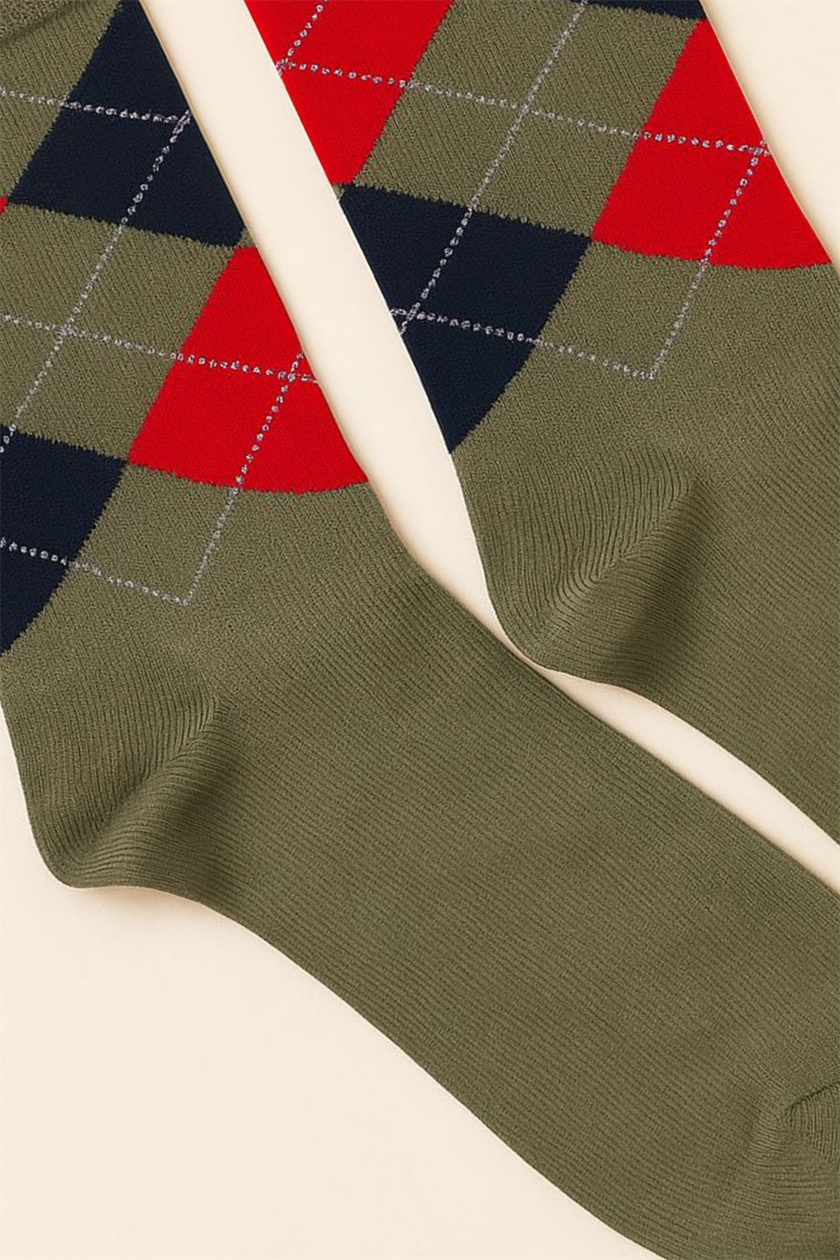 Erkek Ekose Desenli Soket Çorap Yeşil-Kırmızı