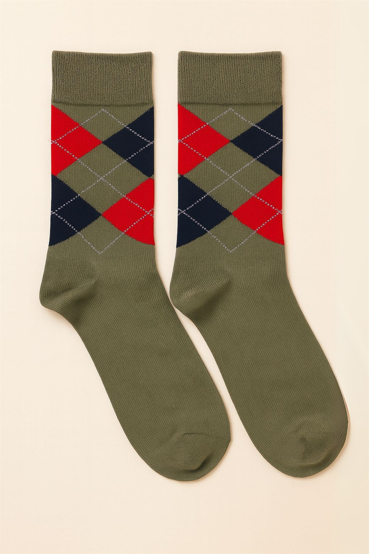 Erkek Ekose Desenli Soket Çorap Yeşil-Kırmızı