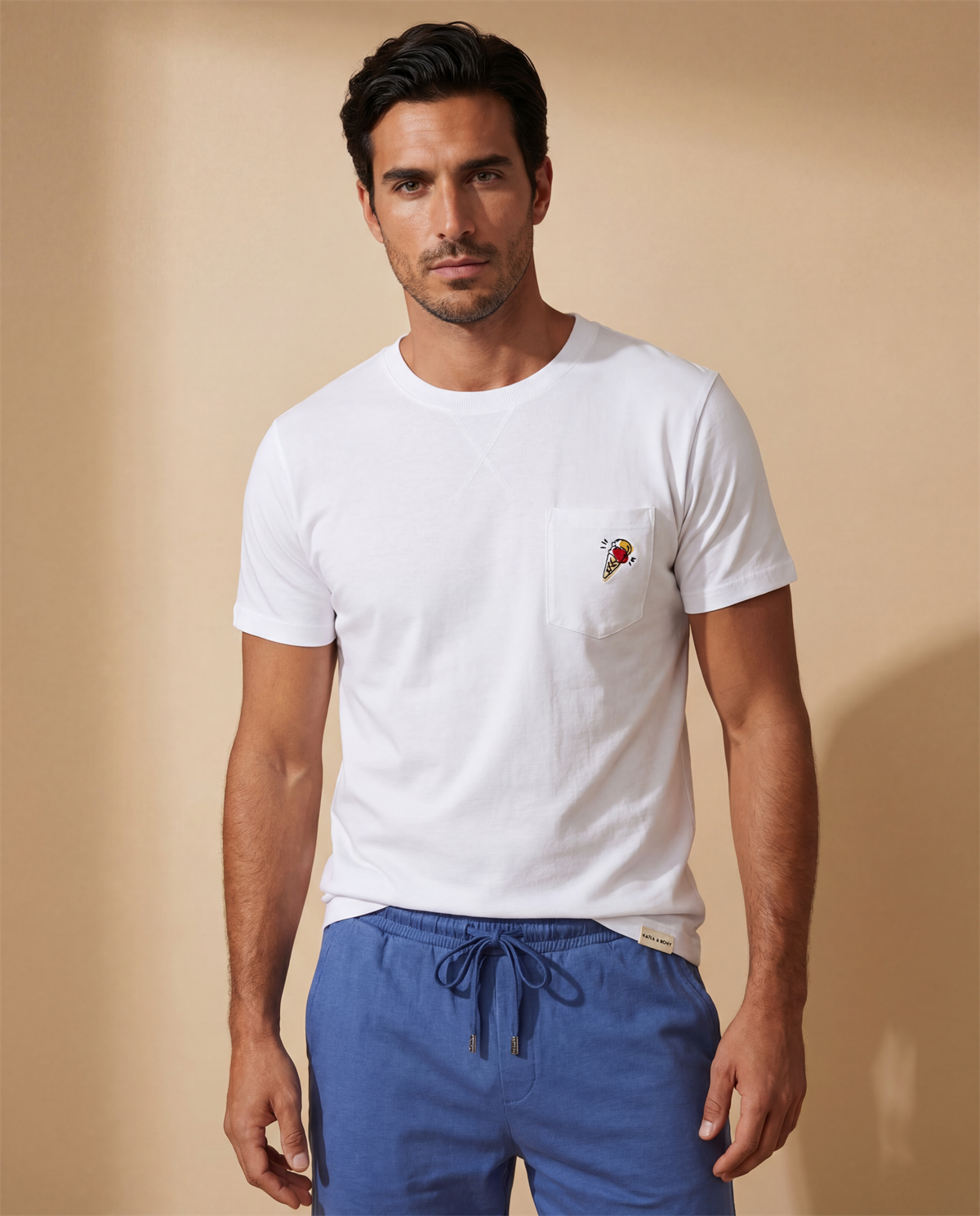 Erkek Floral Dondurma Desenli Şortlu Pijama Takımı