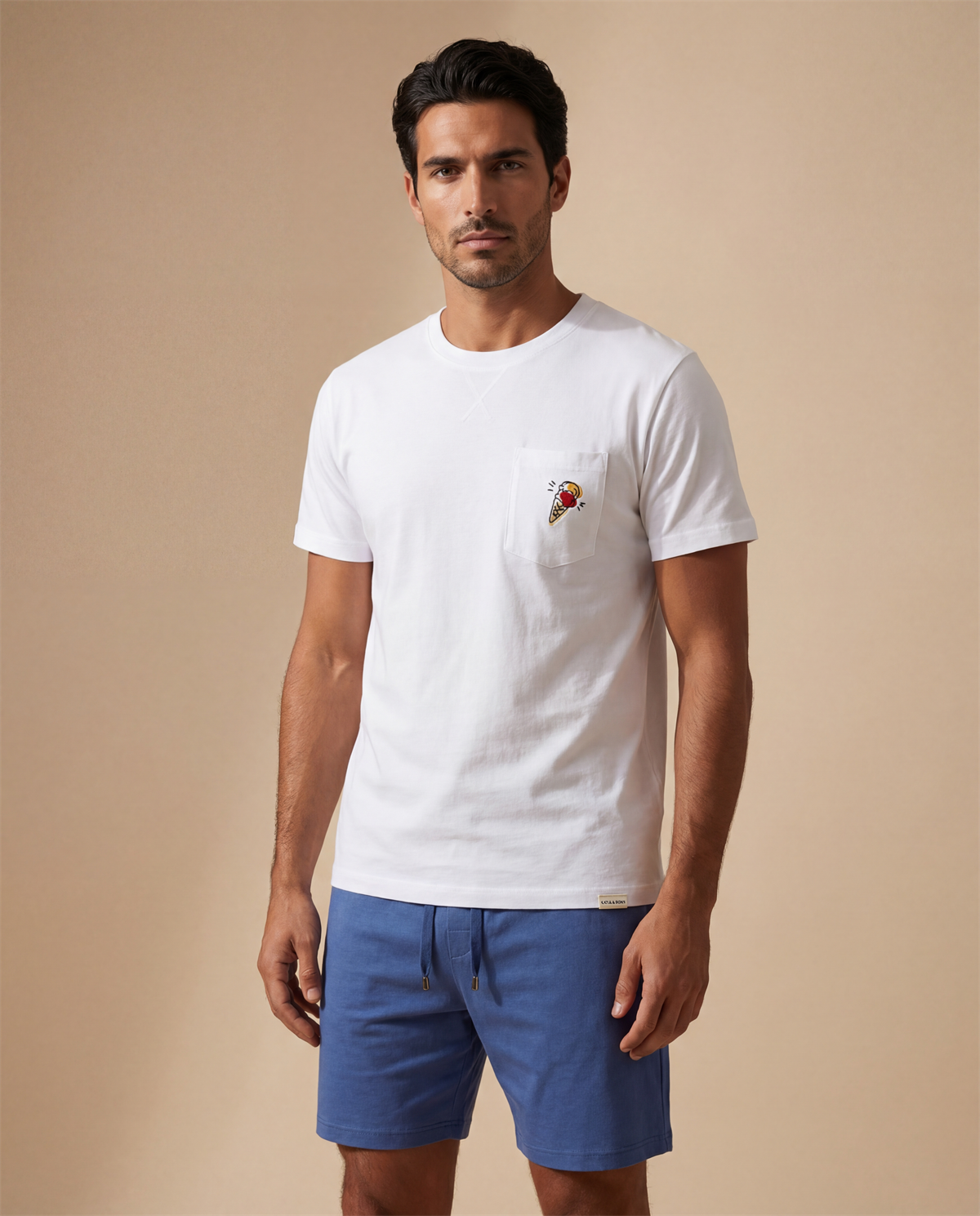 Erkek Floral Dondurma Desenli Şortlu Pijama Takımı