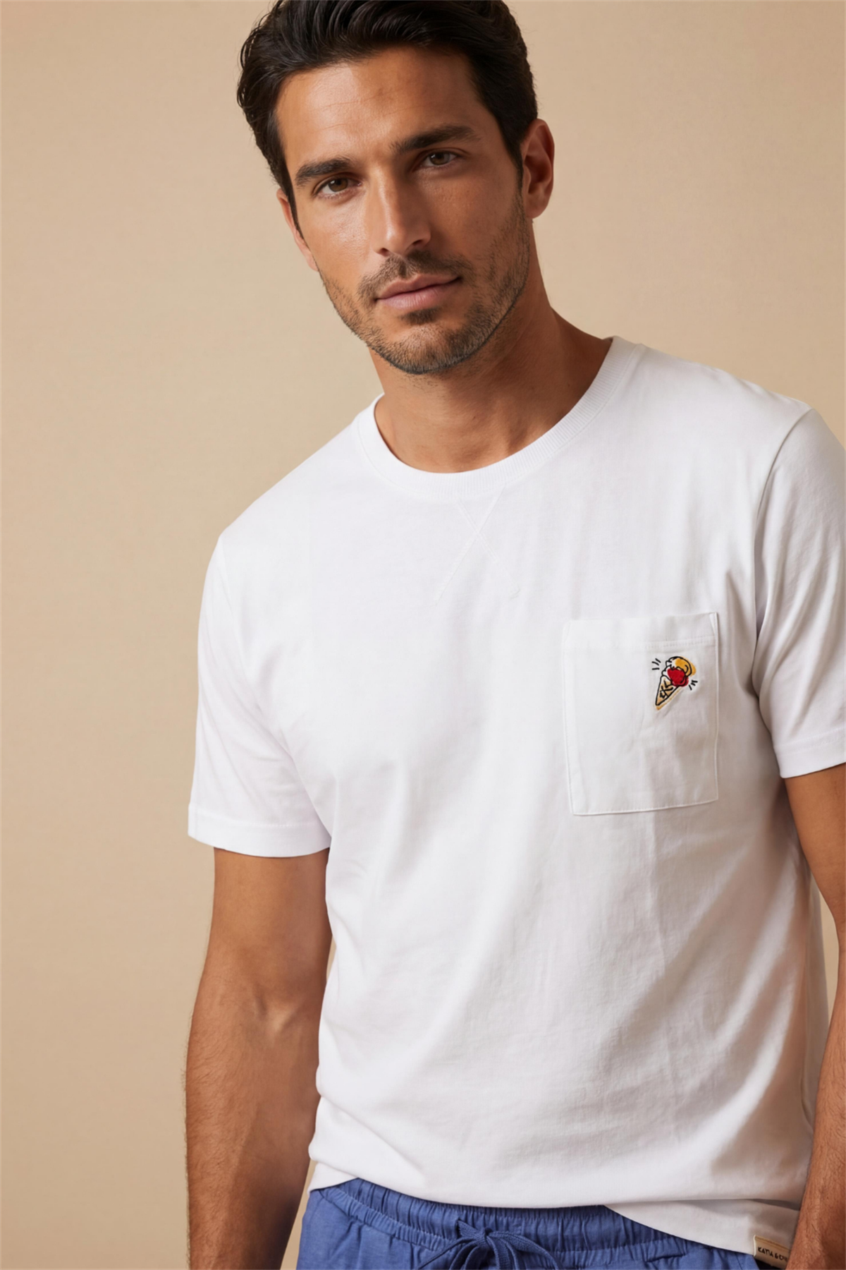 Mens Floral Ice Cream Patterned Pajama Set With Shorts