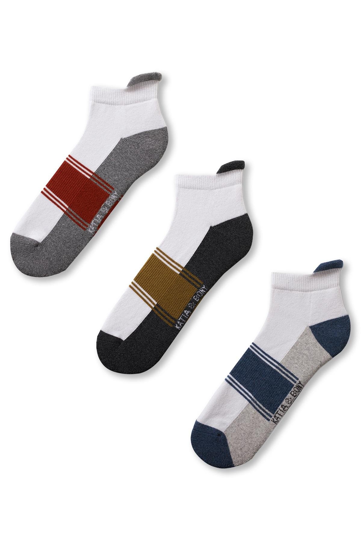 Erkek Kalın Çizdi Desenli 3lü Patik Çorap