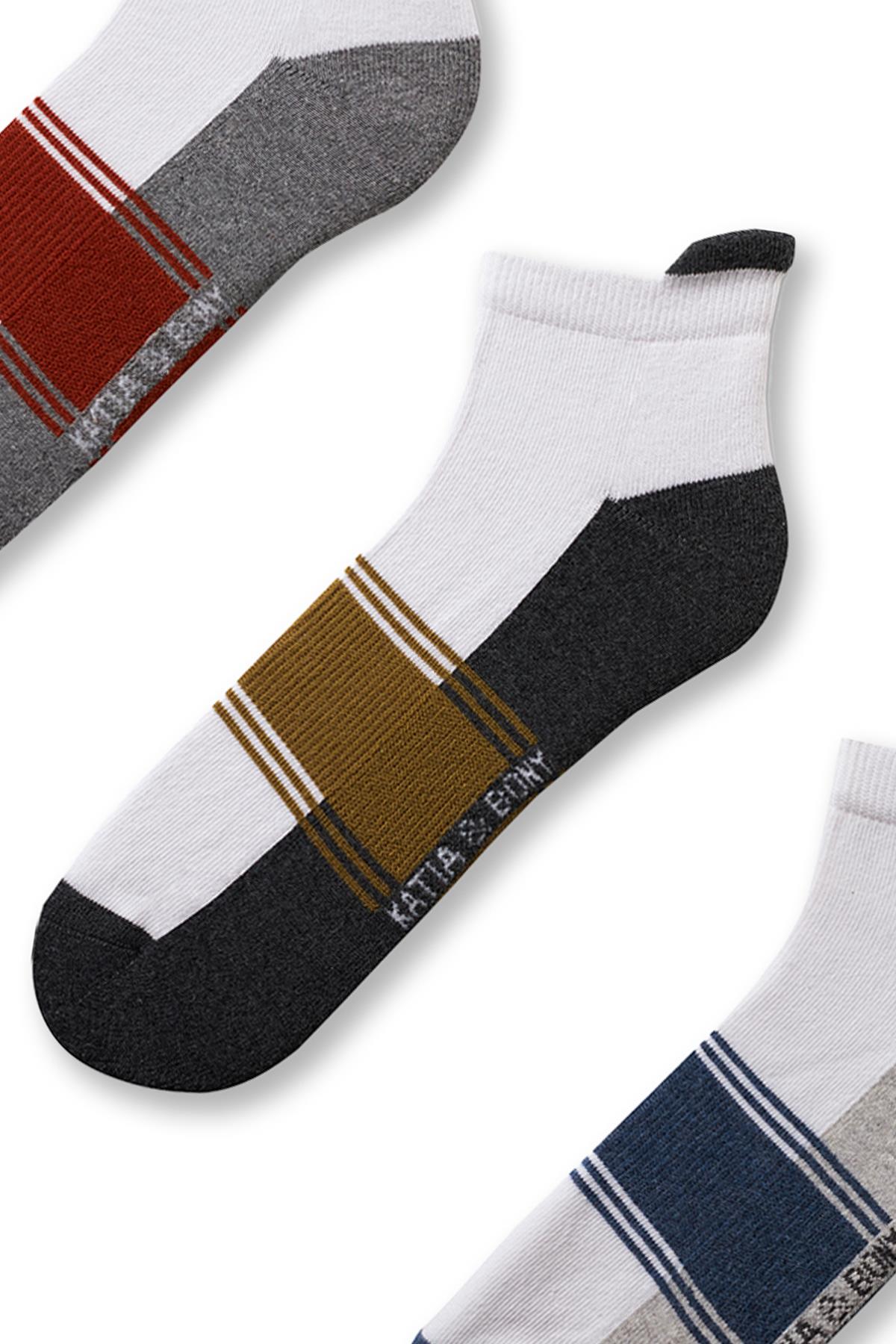Erkek Kalın Çizdi Desenli 3lü Patik Çorap