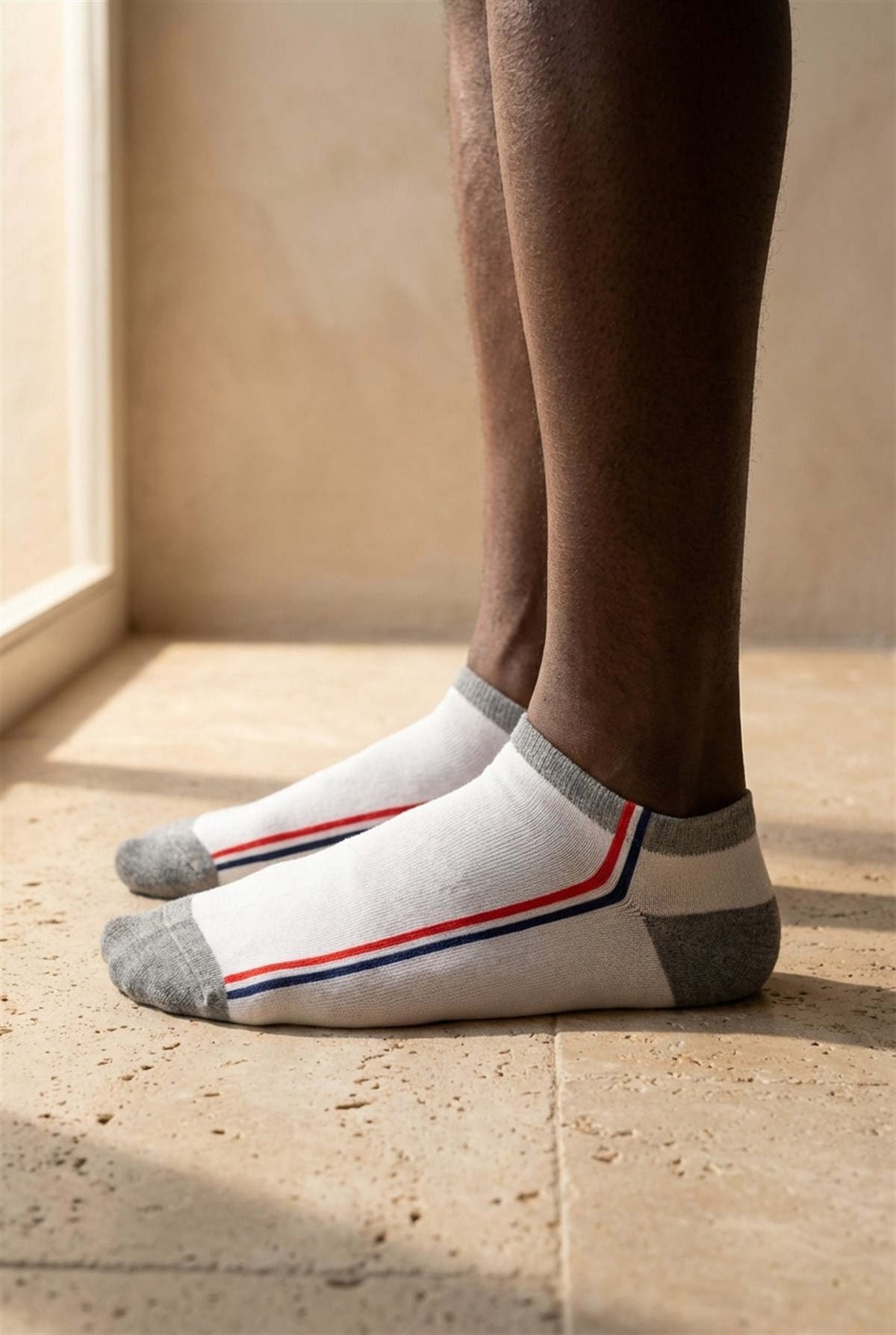 Mens Red Color Striped Step Socks