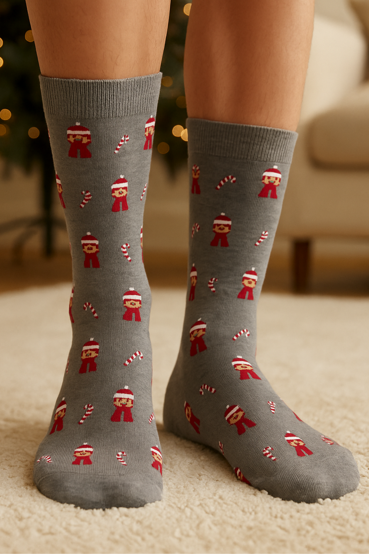 Erkek Köpekli Soket Çorap Gri