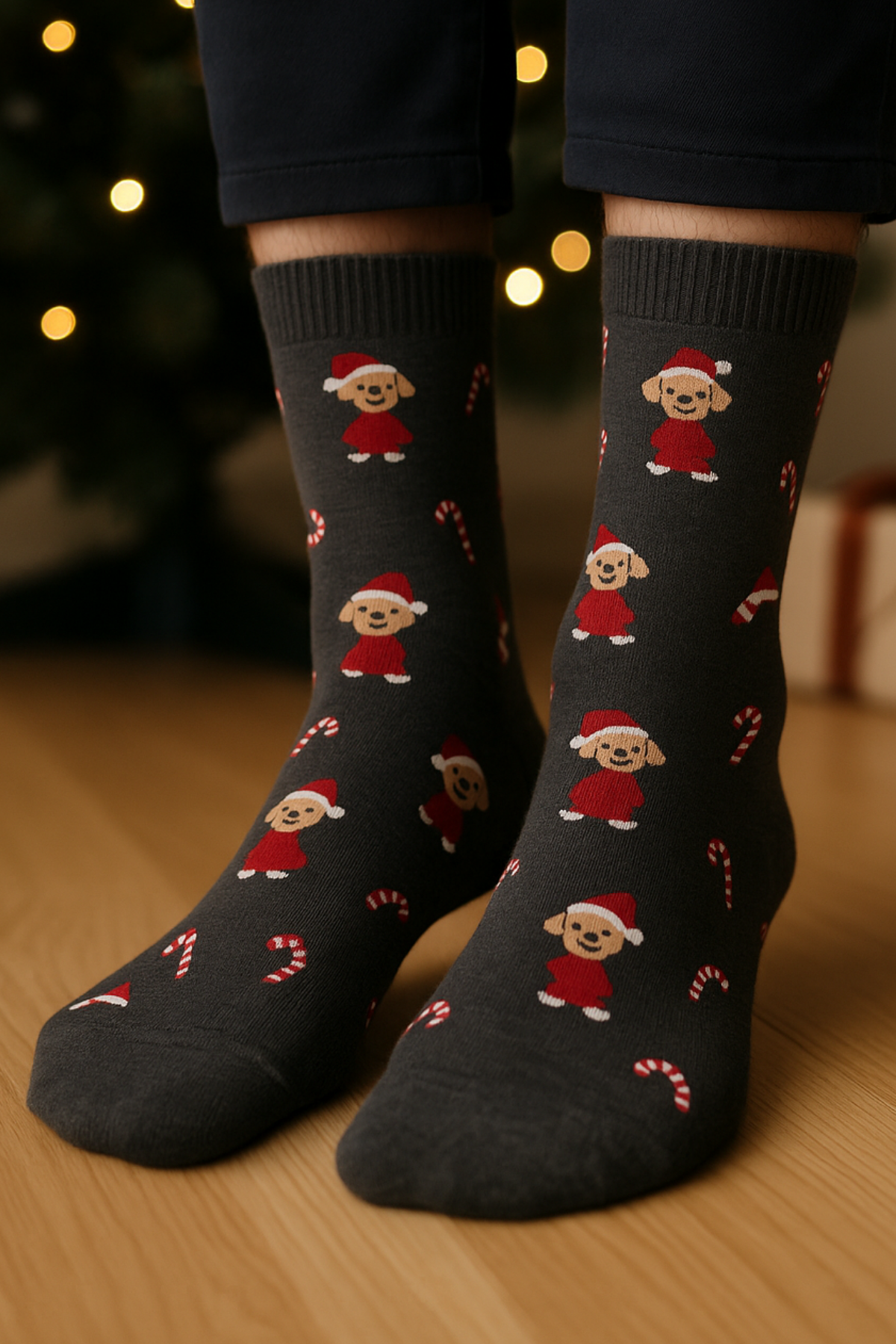 Erkek Köpekli Soket Çorap Koyu Gri Melanj