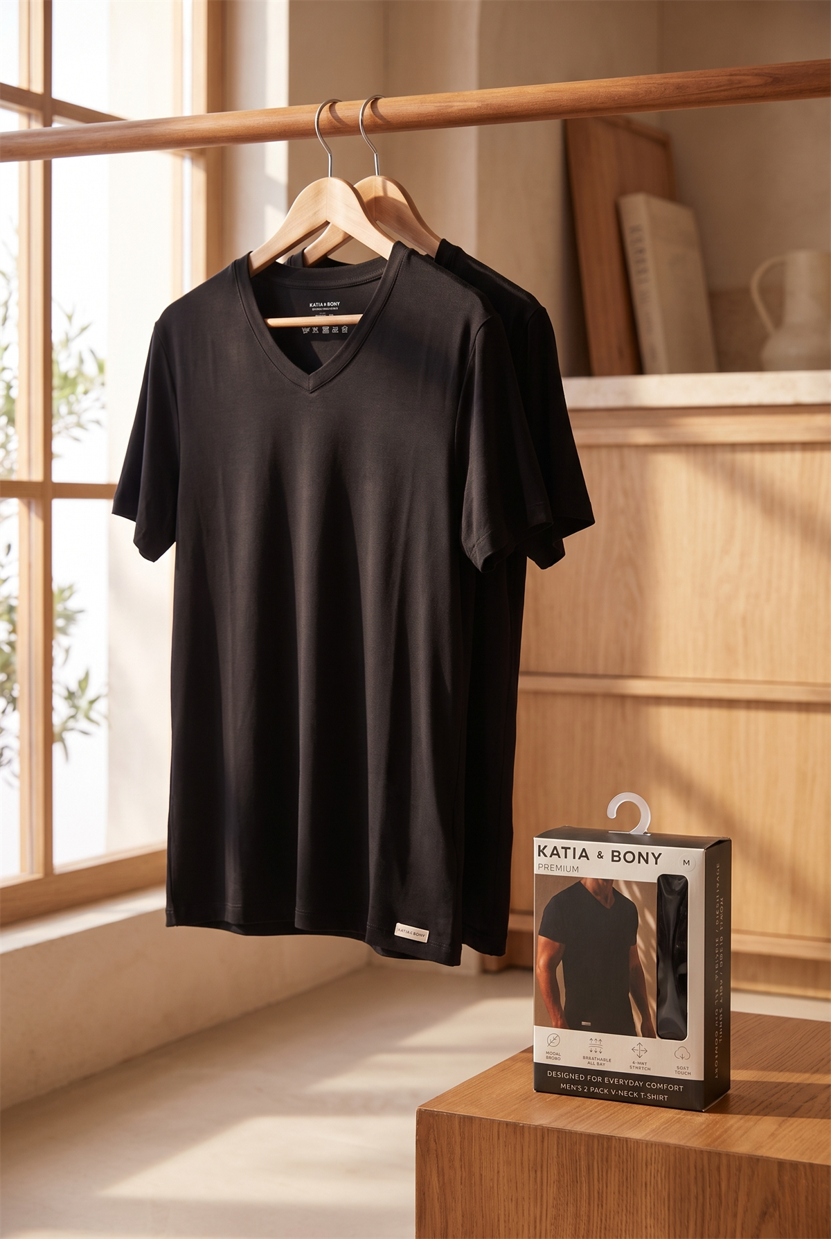 22603M4005 2PCK BASIC KUTULU MODAL V YAKA ERKEK TSHIRT SİYAH