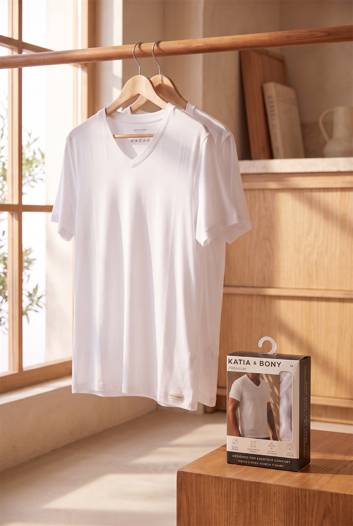 22603M4005 2PCK BASIC KUTULU MODAL V YAKA ERKEK TSHIRT WHITE