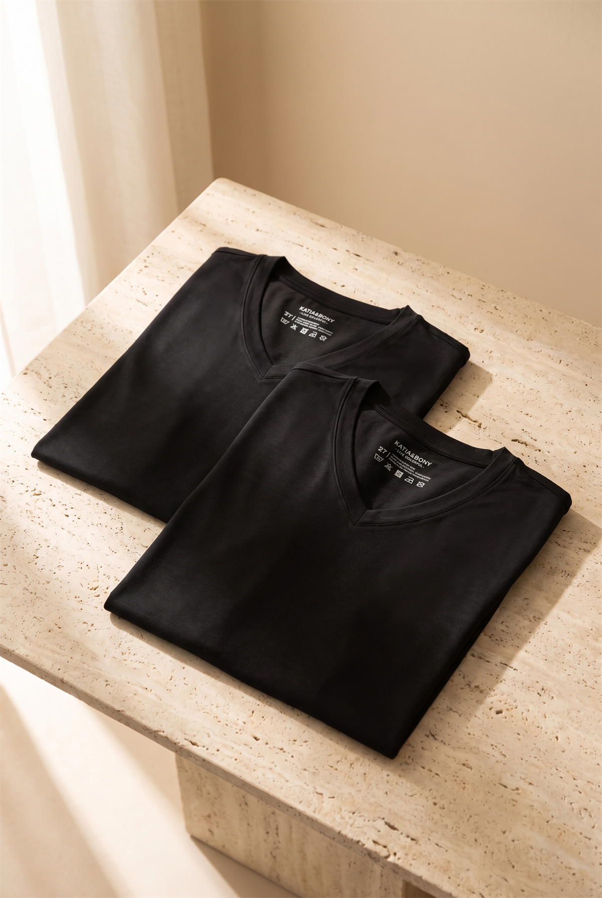 22603M4005 2PCK BASIC KUTULU MODAL V YAKA ERKEK TSHIRT SİYAH