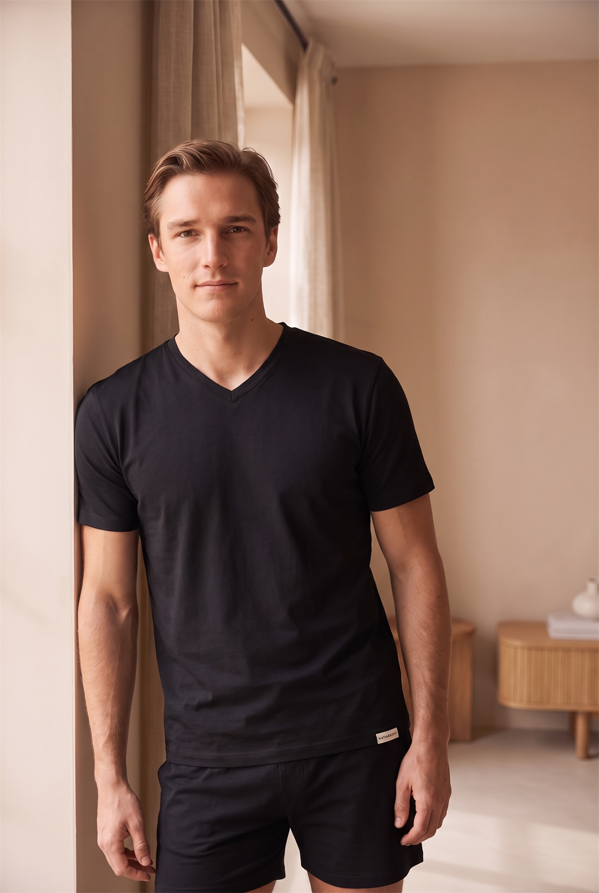 22603M4005 2PCK BASIC KUTULU MODAL V YAKA ERKEK TSHIRT SİYAH