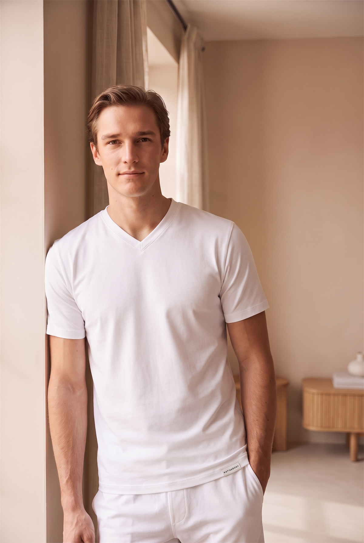 22603M4005 2PCK BASIC KUTULU MODAL V YAKA ERKEK TSHIRT WHITE