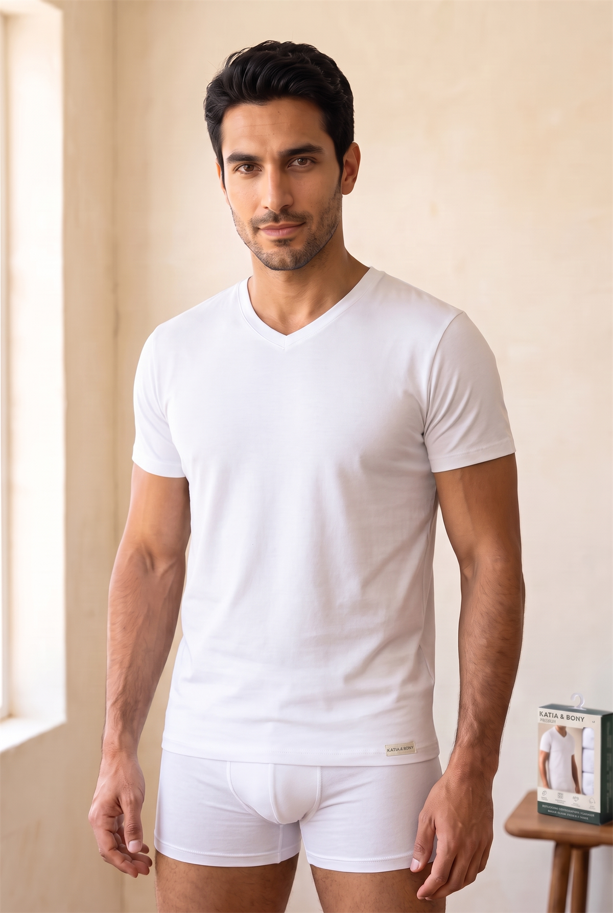 22603M4005 2PCK BASIC KUTULU MODAL V YAKA ERKEK TSHIRT WHITE