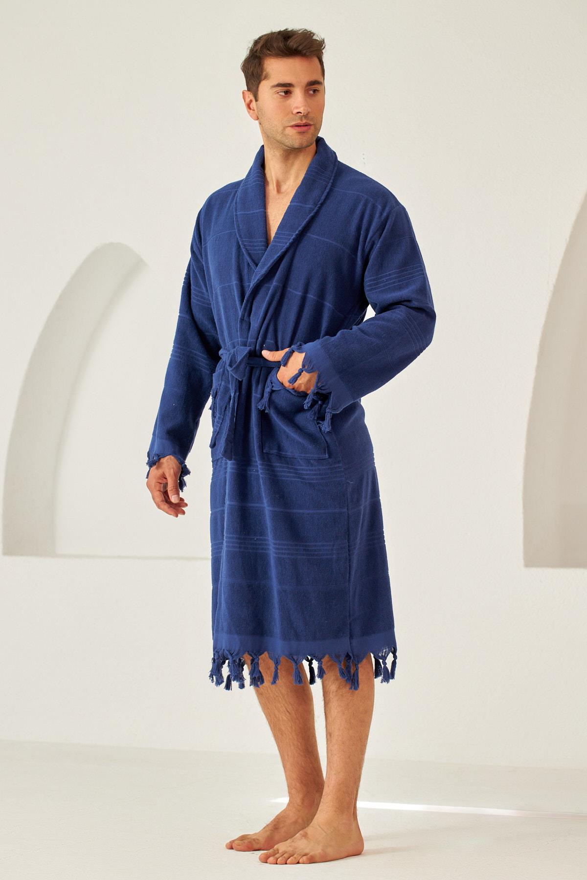 Erkek Lacivert Renkli Köpekbalığı Baskılı Havlu Bornoz