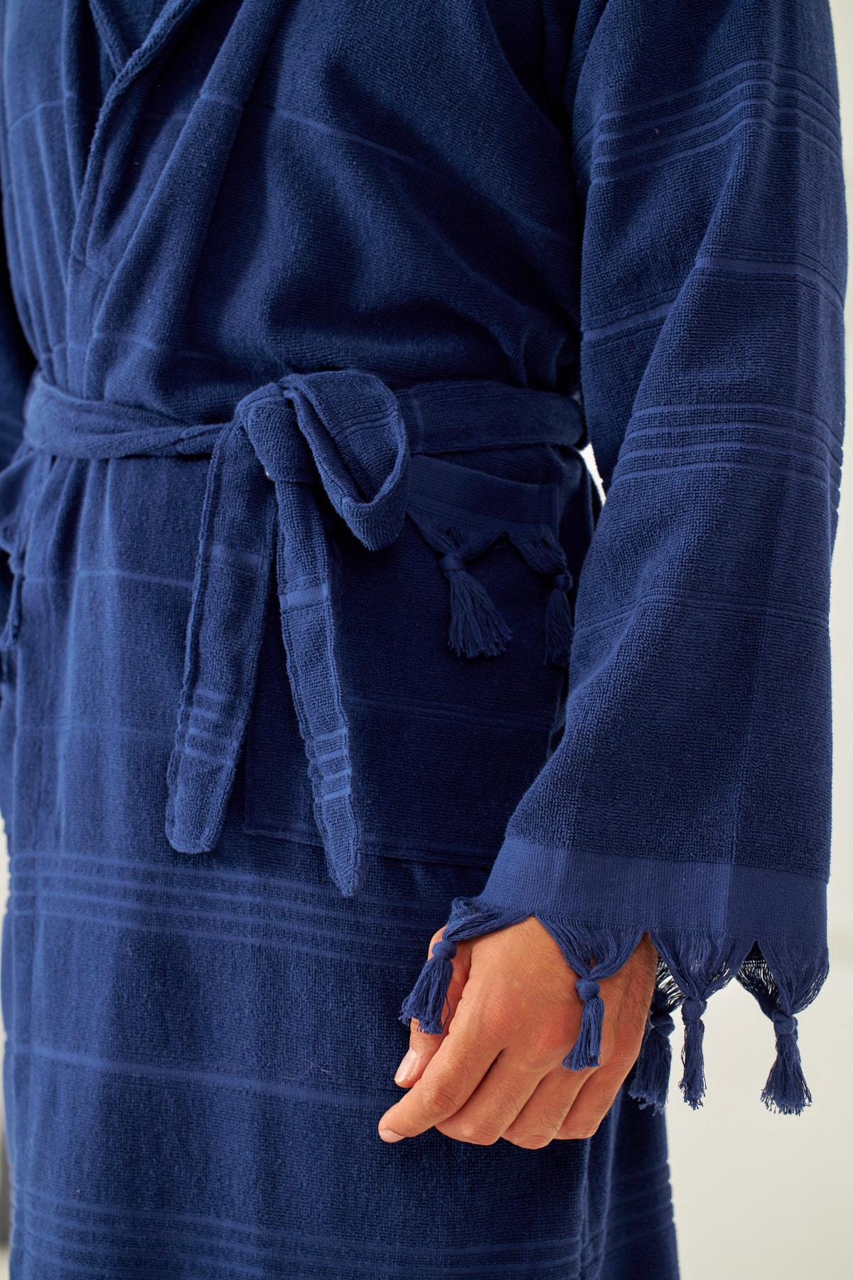 Erkek Lacivert Renkli Köpekbalığı Baskılı Havlu Bornoz