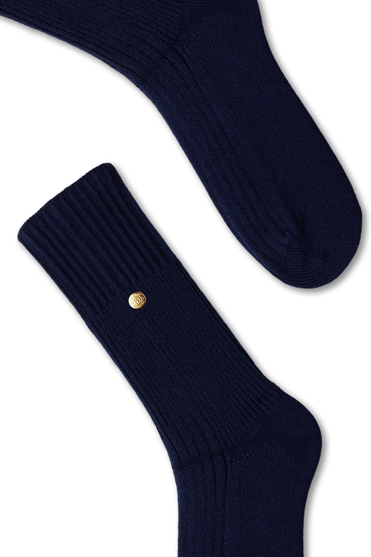 Navy Blue Viscon Knitted Sock with Staple Detail