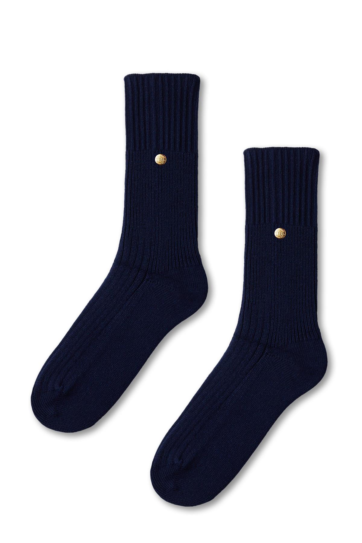 Navy Blue Viscon Knitted Sock with Staple Detail