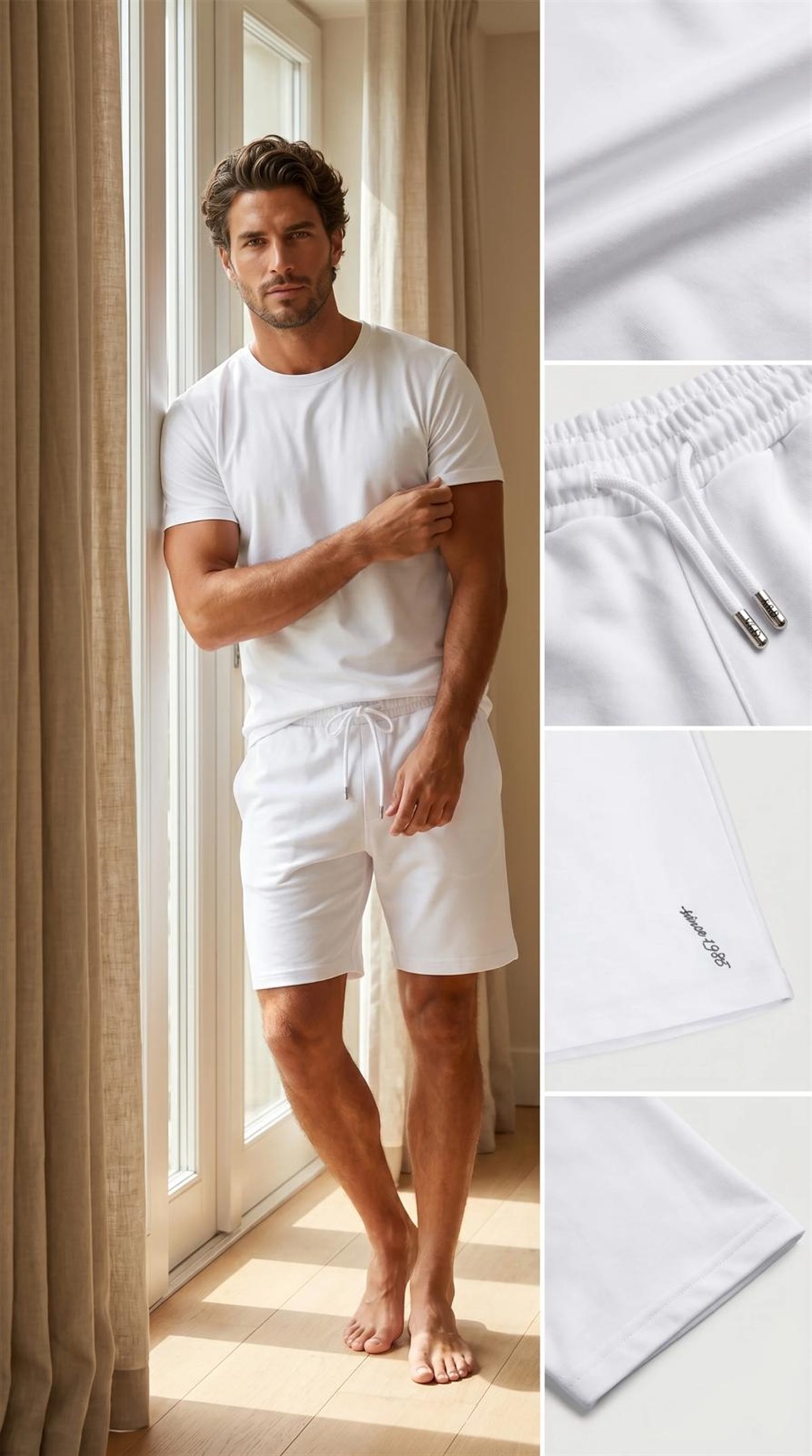 Erkek Modal Beyaz Şort