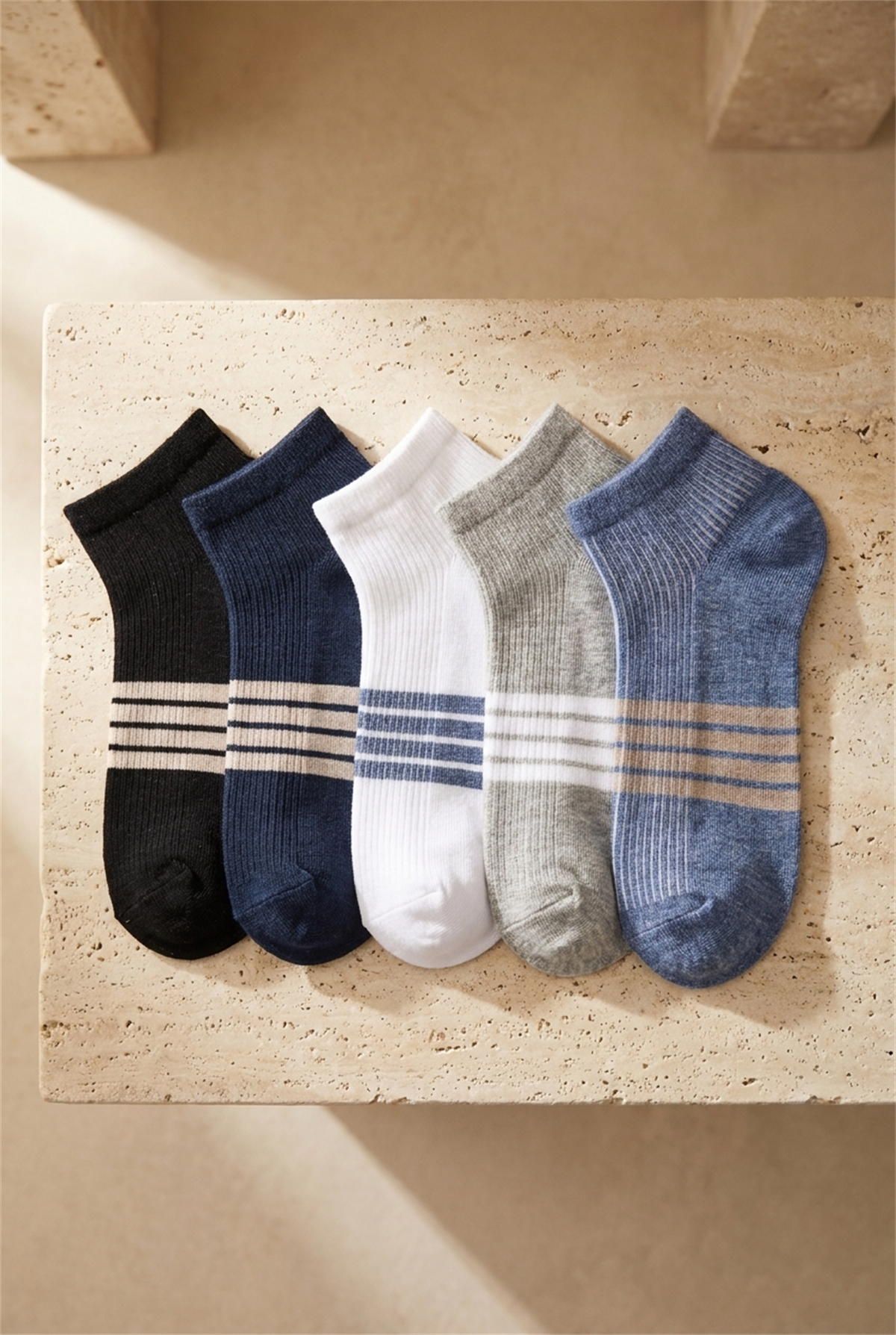 Mens 5-Piece Booties Socks With Stripe Detail İn The Middle