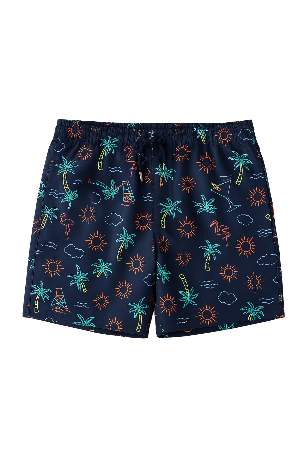 Mens Palm Patterned Swim Shorts Navy Blue