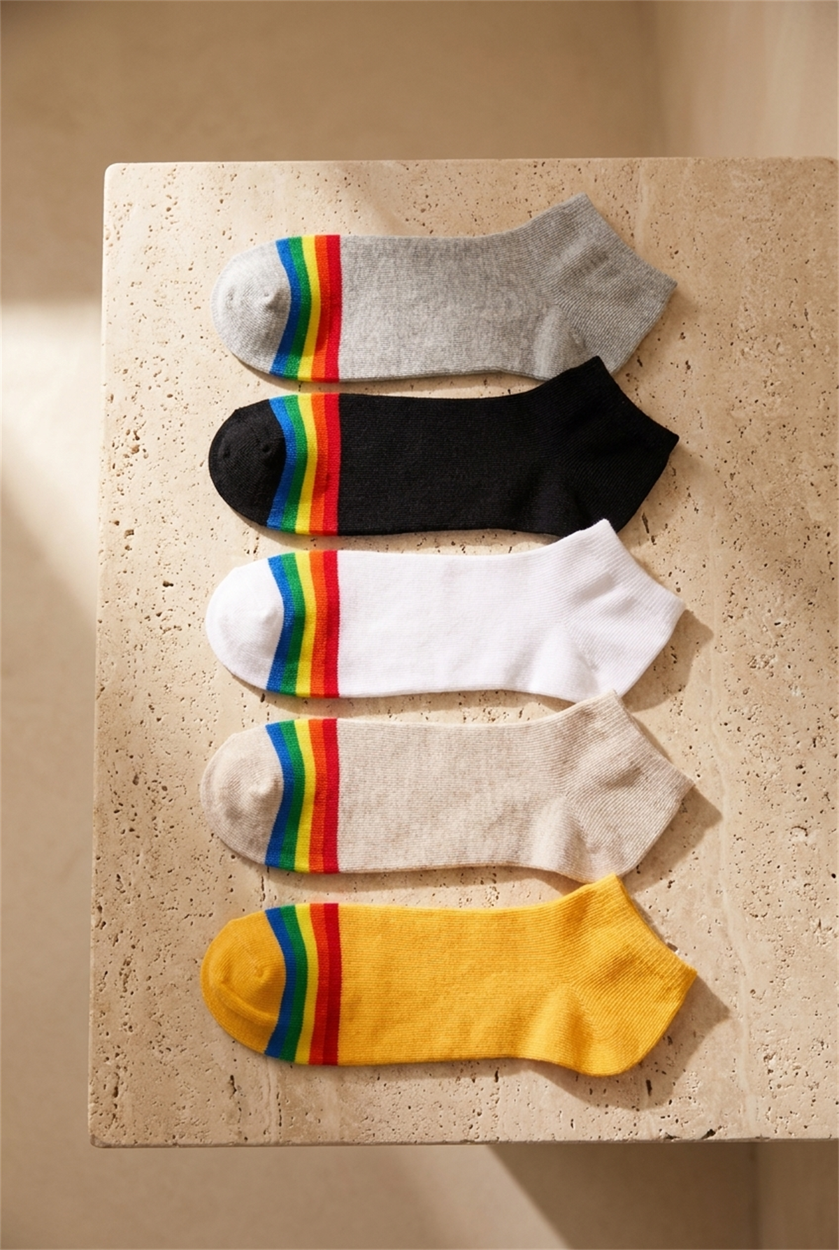 Erkek Renkli Çizgili 5li Patik Çorap