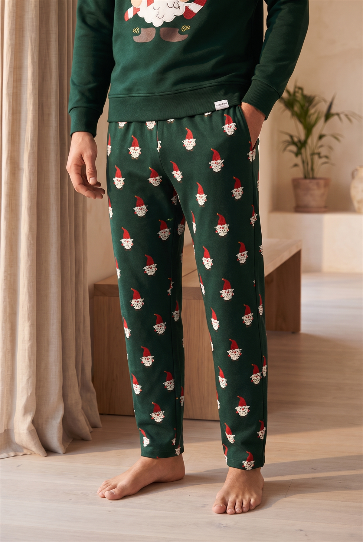 Erkek Santa Claus Yılbaşı Temalı Pijama Altı Yeşil