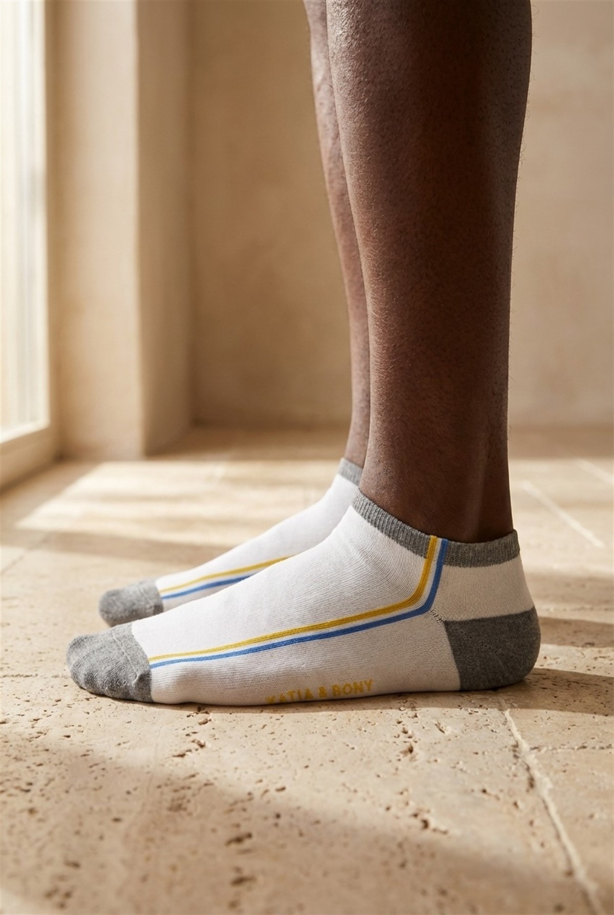 Mens Yellow Colored Striped Step Socks