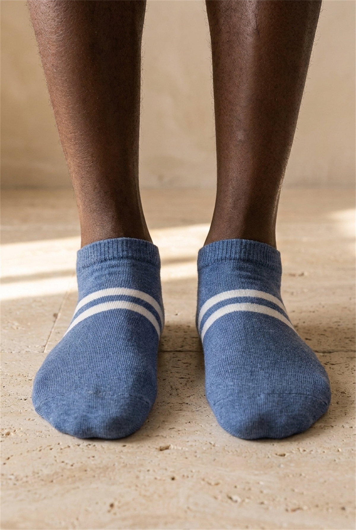 Mens Striped Basic Step Socks Blue