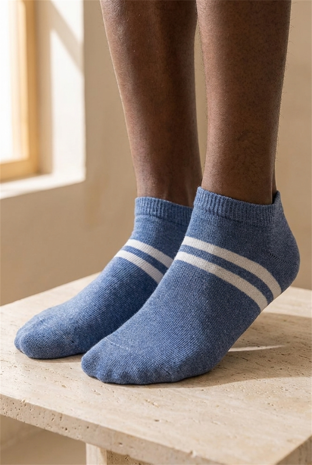 Mens Striped Basic Step Socks Blue