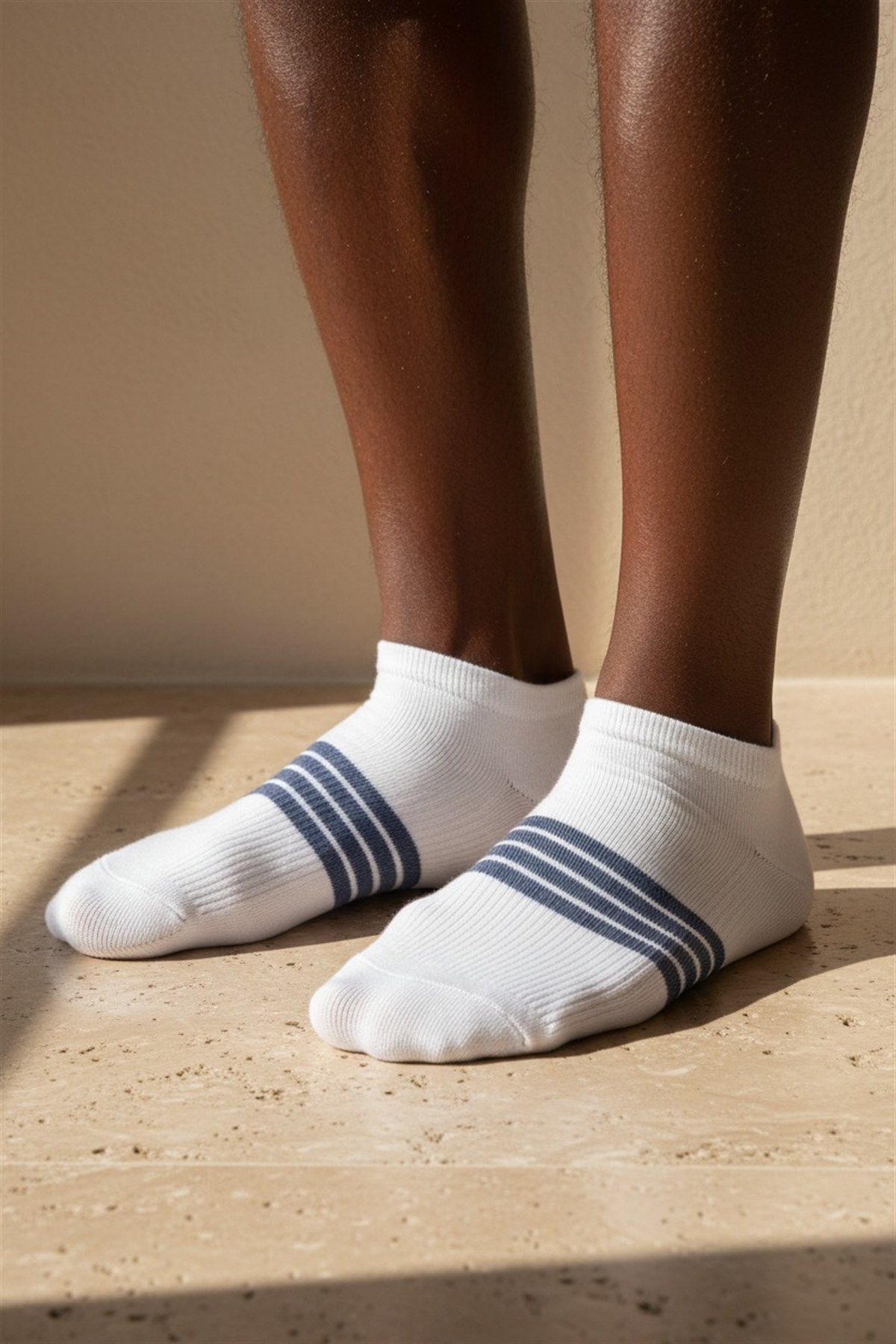 Mens Striped Step Socks White