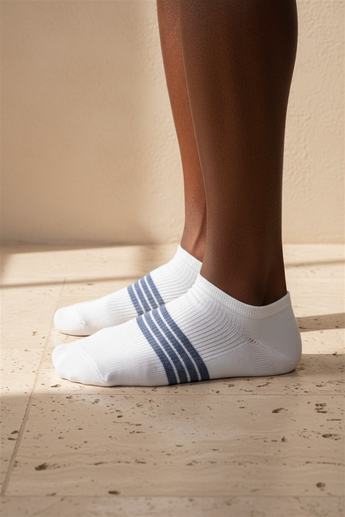 Mens Striped Step Socks White