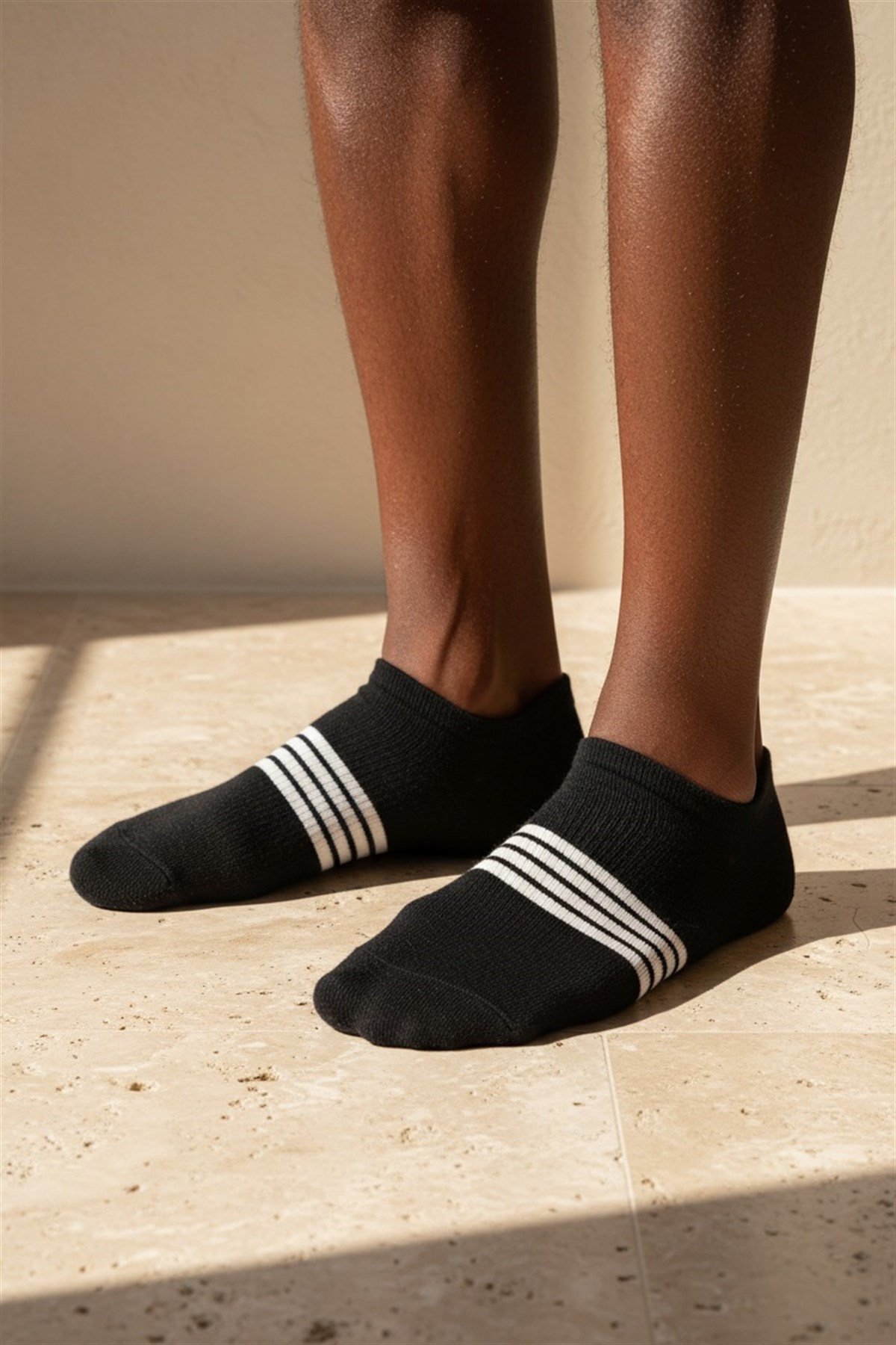 Erkek Şeritli Step Çorap Siyah