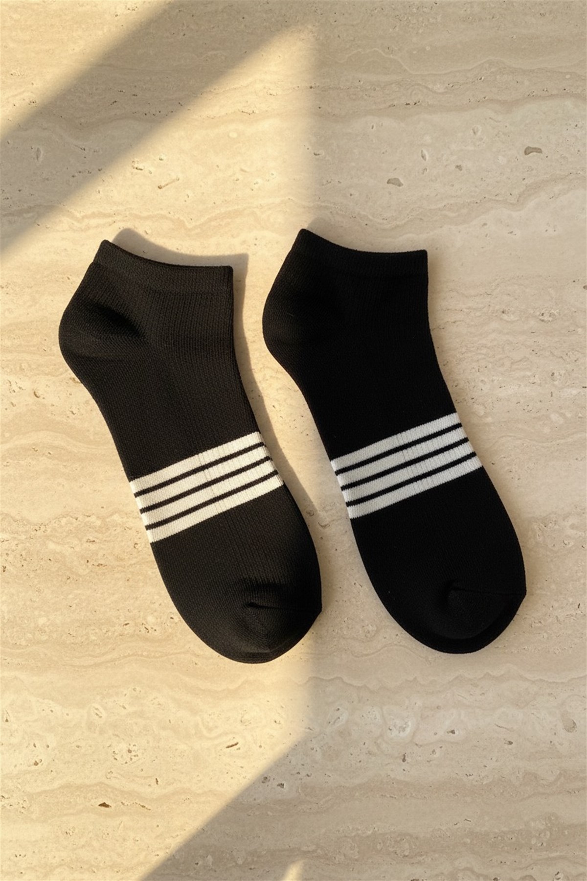 Erkek Şeritli Step Çorap Siyah