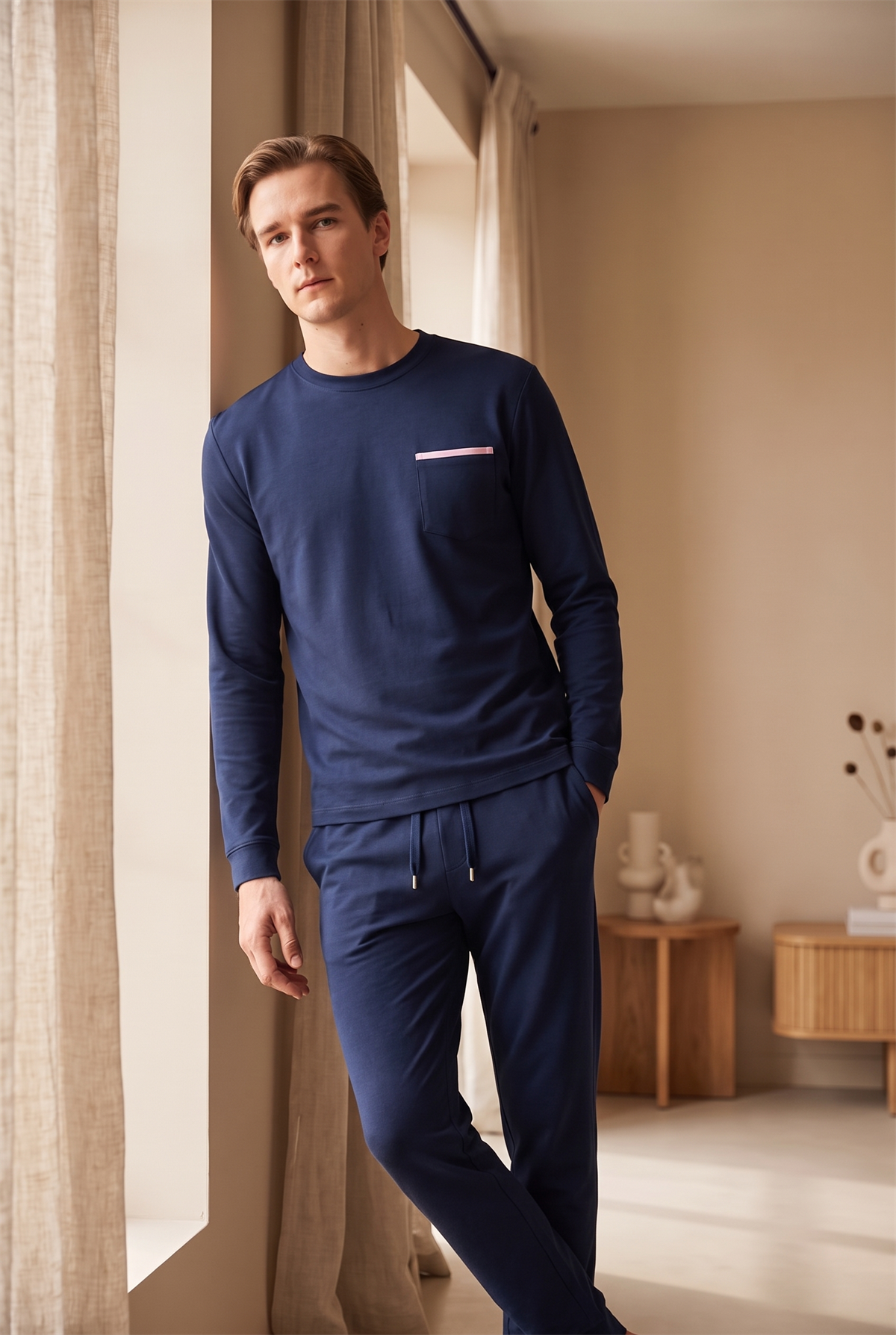 Erkek Silver Cepli Pijama Üstü Lacivert