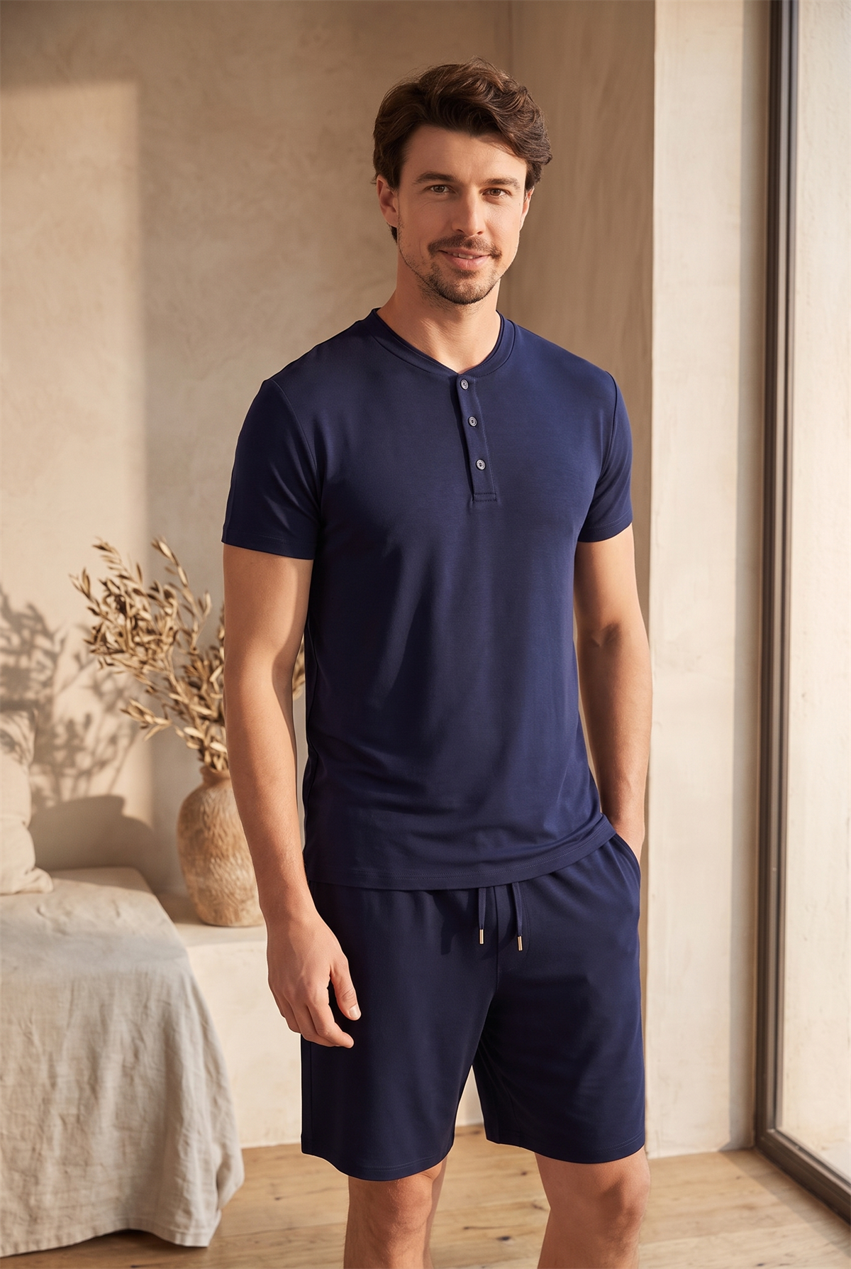 Erkek Silver Düğmeli Pijama Üst Lacivert