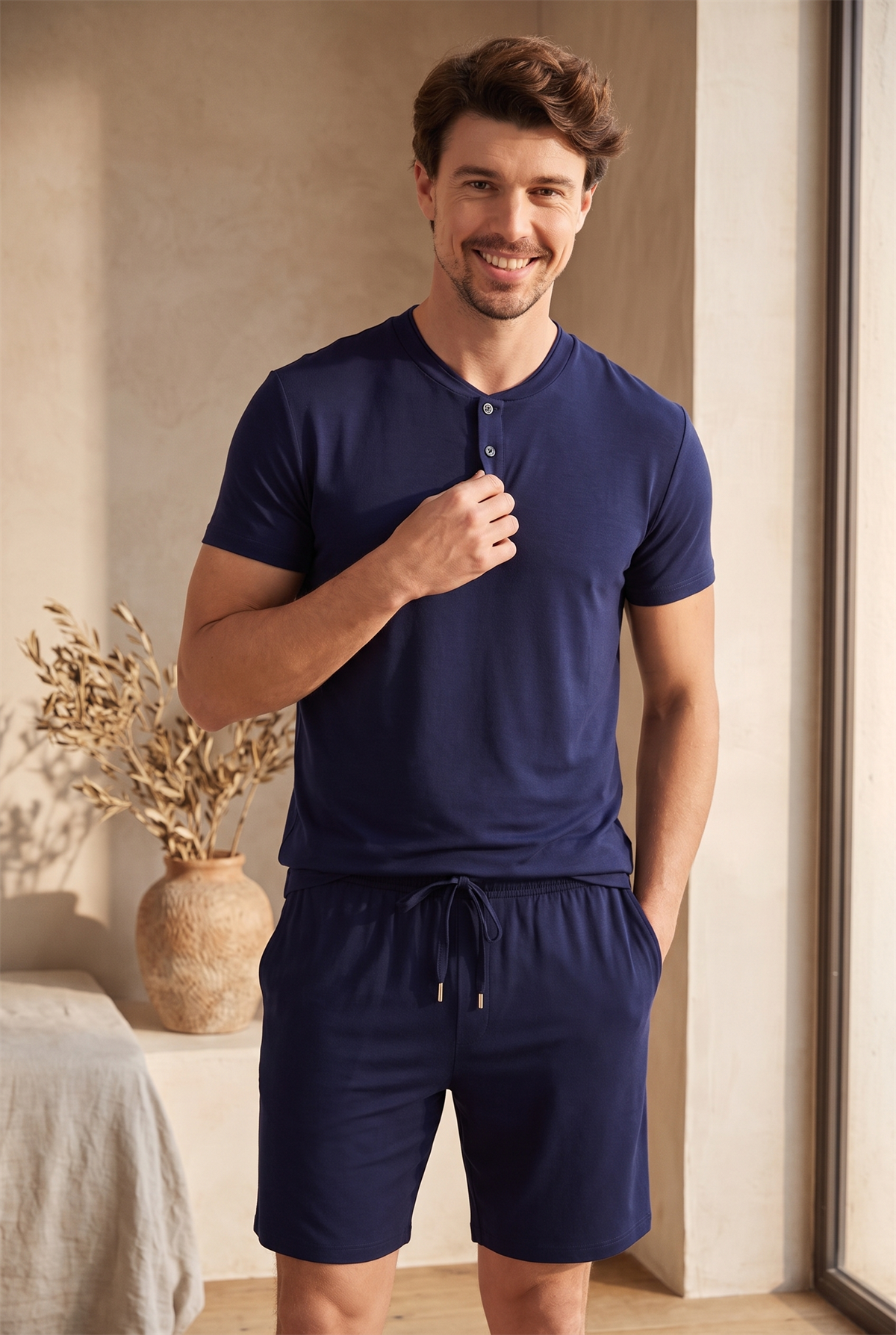Erkek Silver Düğmeli Pijama Üst Lacivert