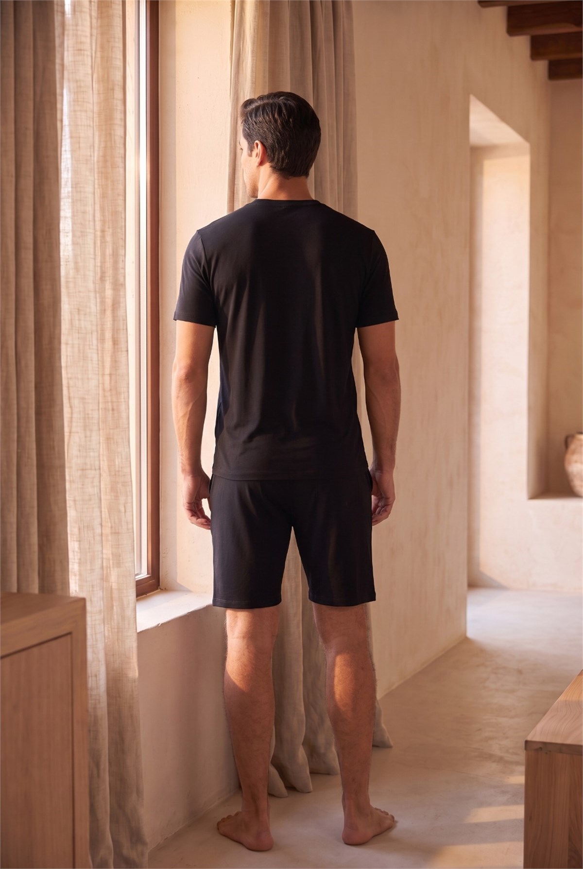 Mens Black Colored Tie Waist Shorts