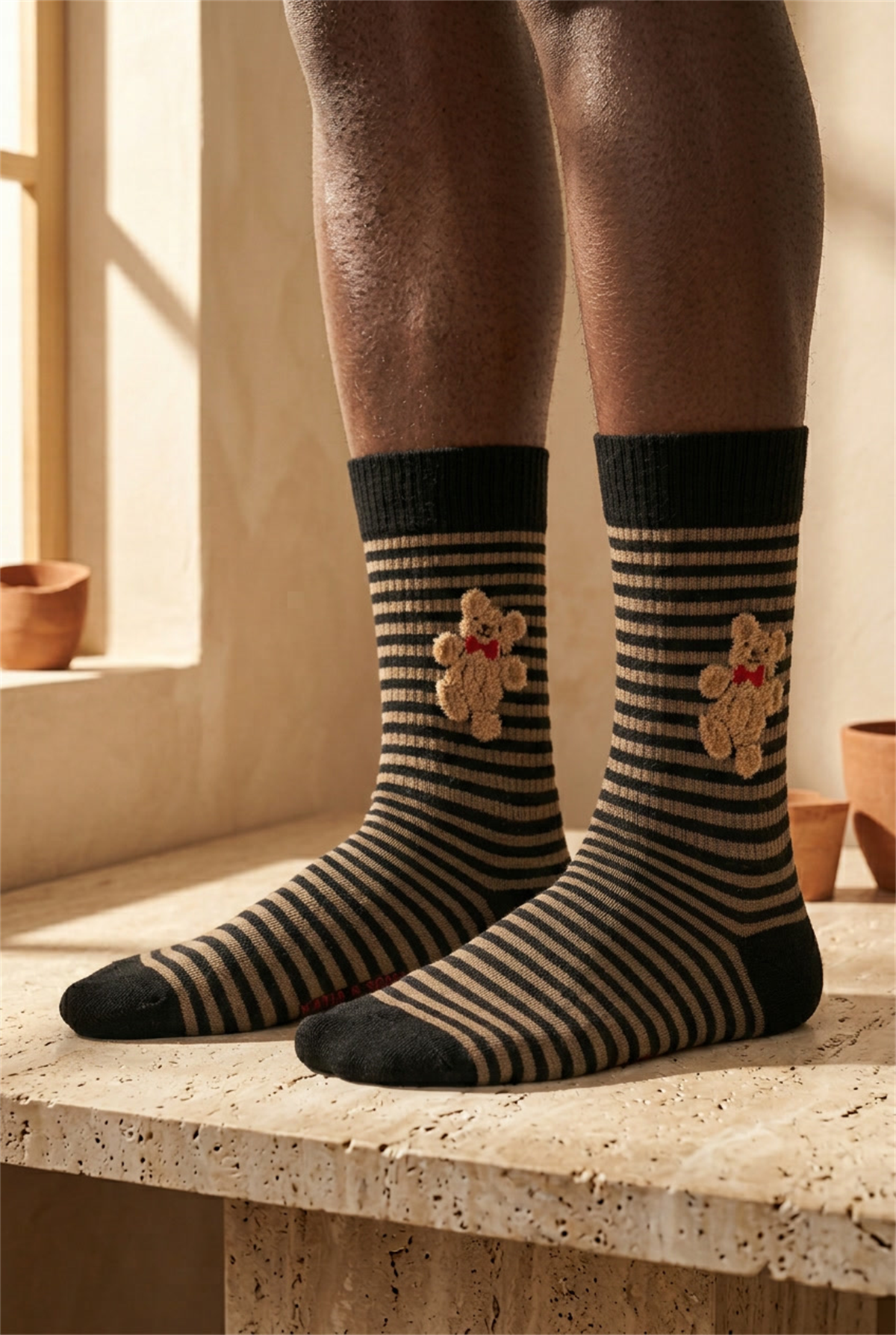 Mens Teddy Patterned Socks Black
