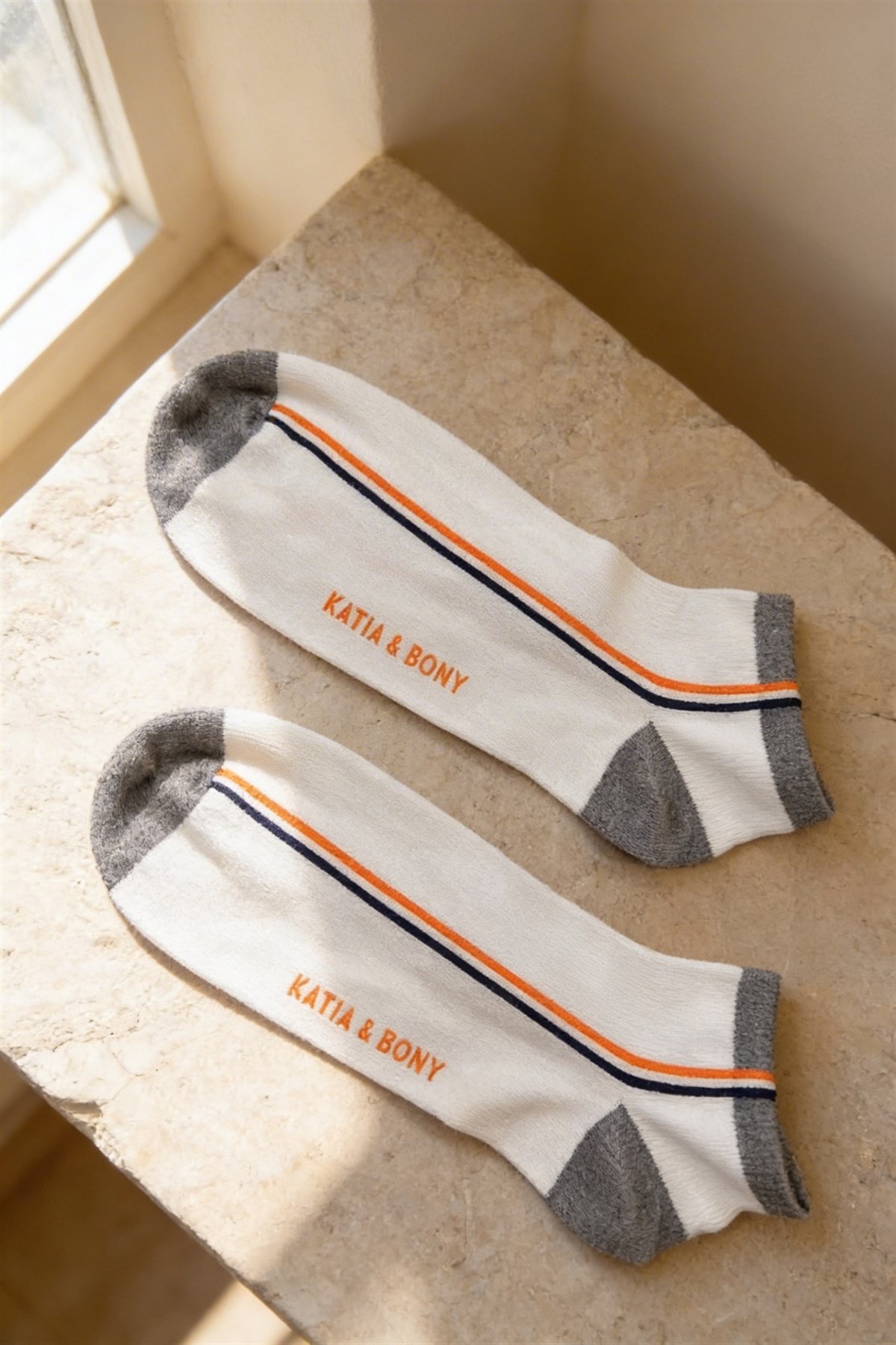 Mens Orange Color Striped Step Socks