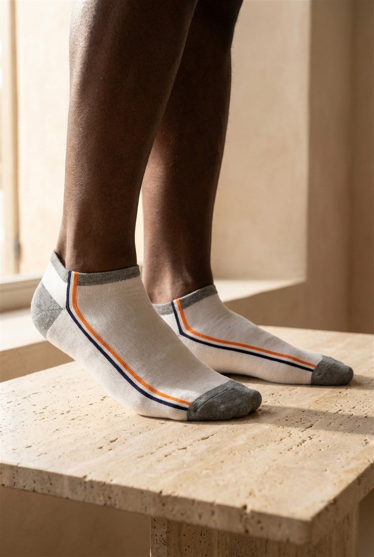 Mens Orange Color Striped Step Socks