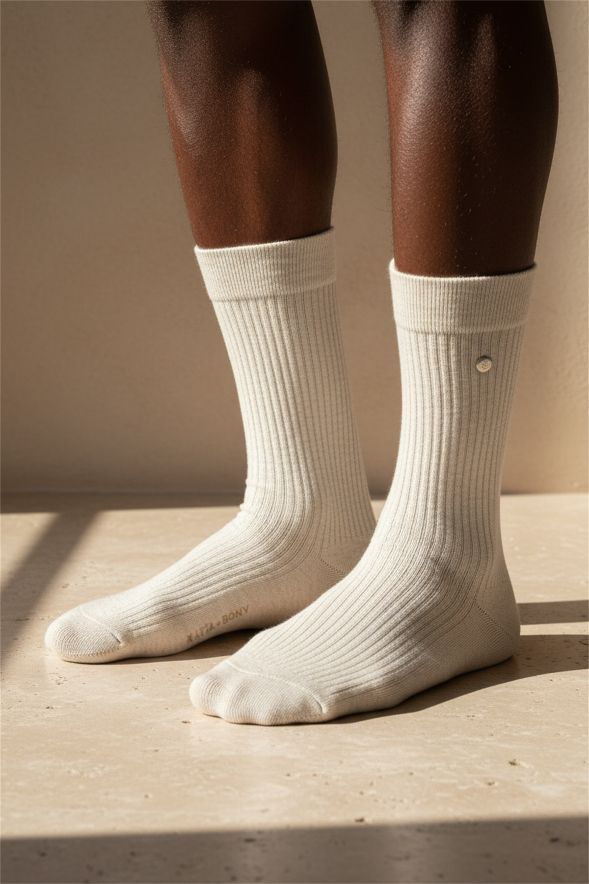 Erkek Zımbalı Derbi Soket Çorap Bej