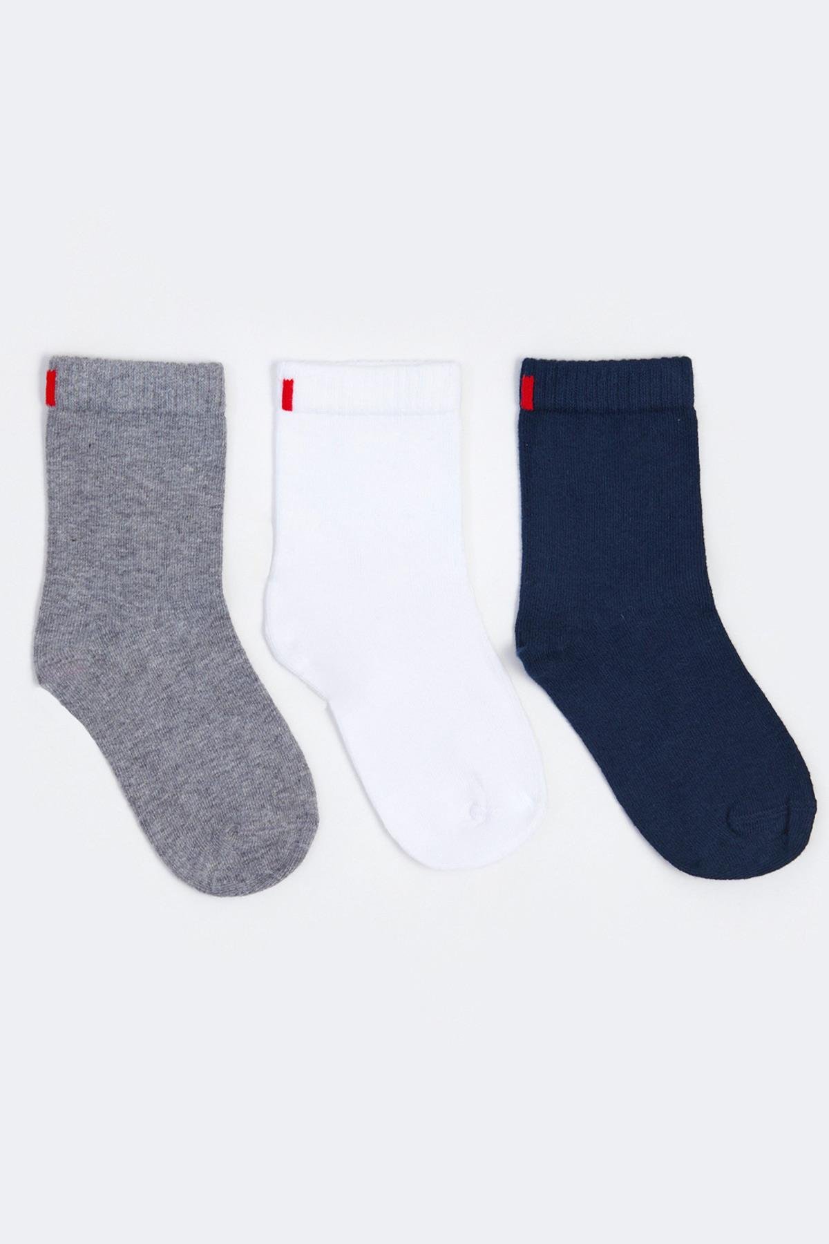 3-Pack Family Kids Ankle Socks White/Navy/Gray-Melange