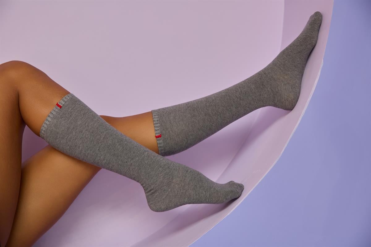 Womens Gray Melange Coloured Family Basic Below-Knee Socks