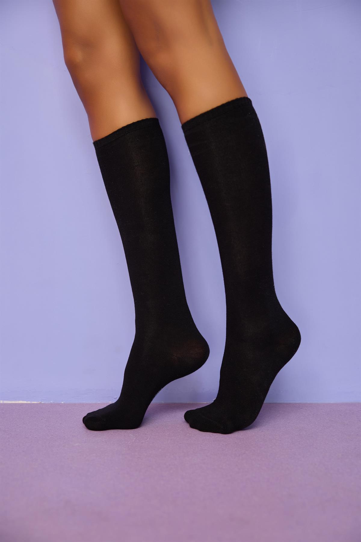 Kadın Siyah Renkli  Famliy Basic Dizaltı Çorap 