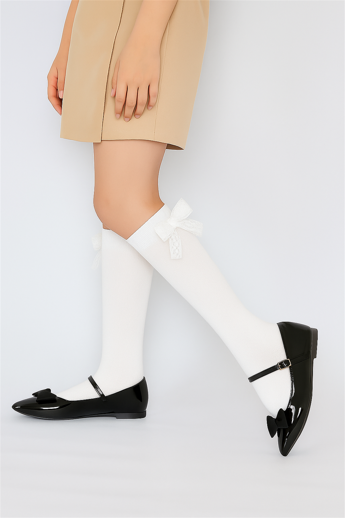 Family Knee-High Ribboned Kids Basic Socks White