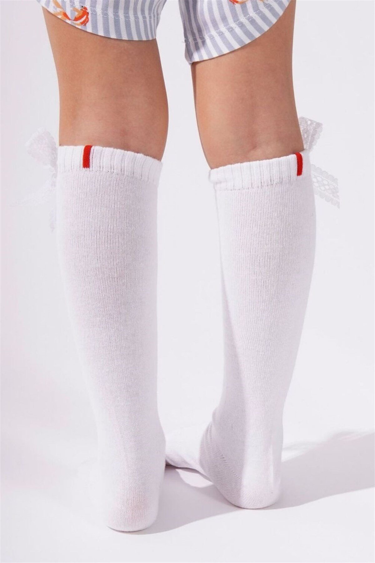 Family Knee-High Ribboned Kids Basic Socks White