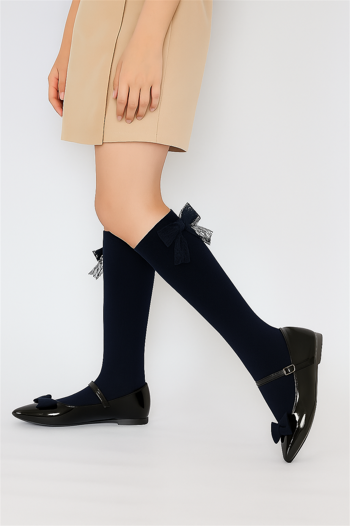 Family Knee-High Ribboned Kids Basic Socks Navy Blue