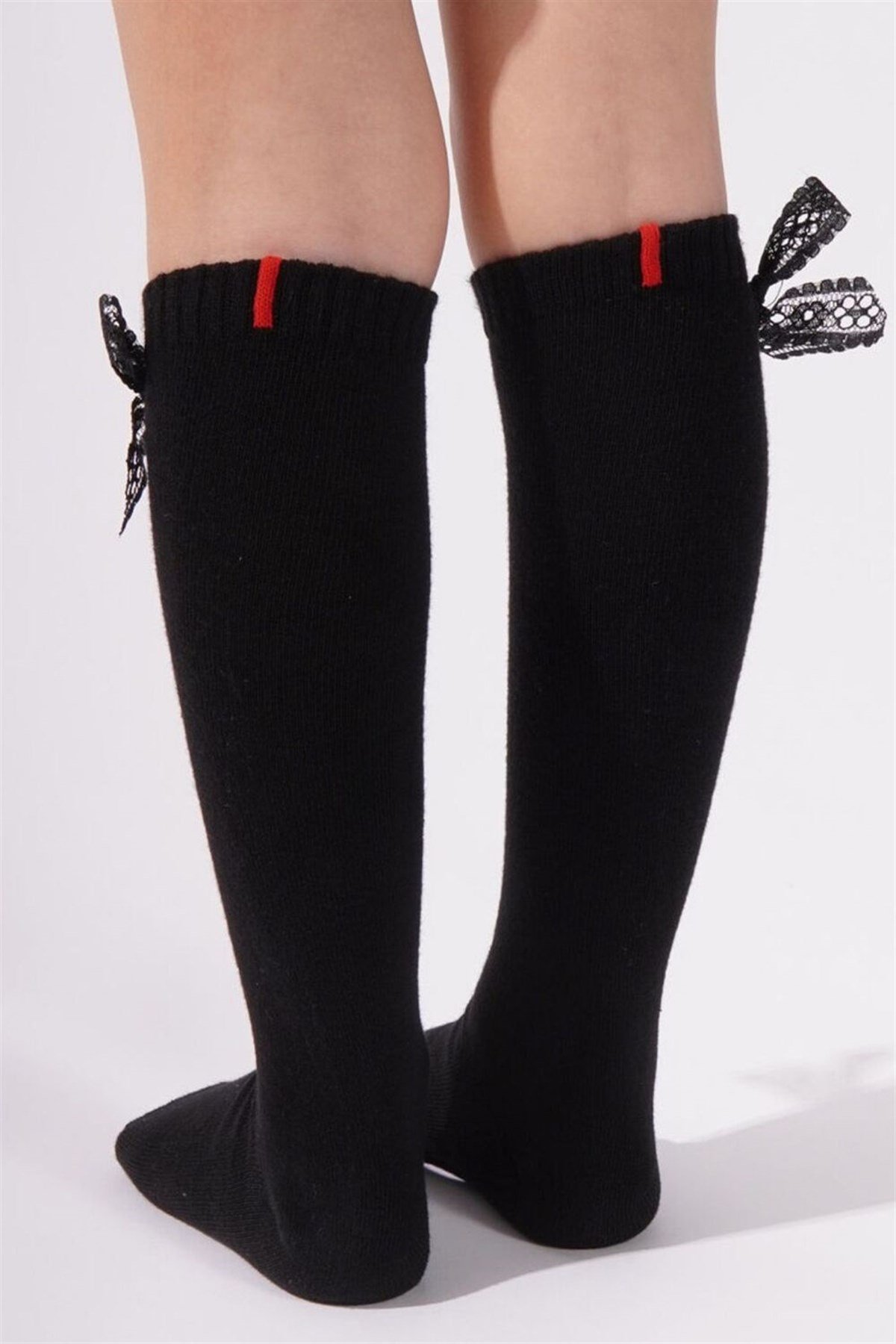 Family Knee-High Bow Childrens Basic Socks Black
